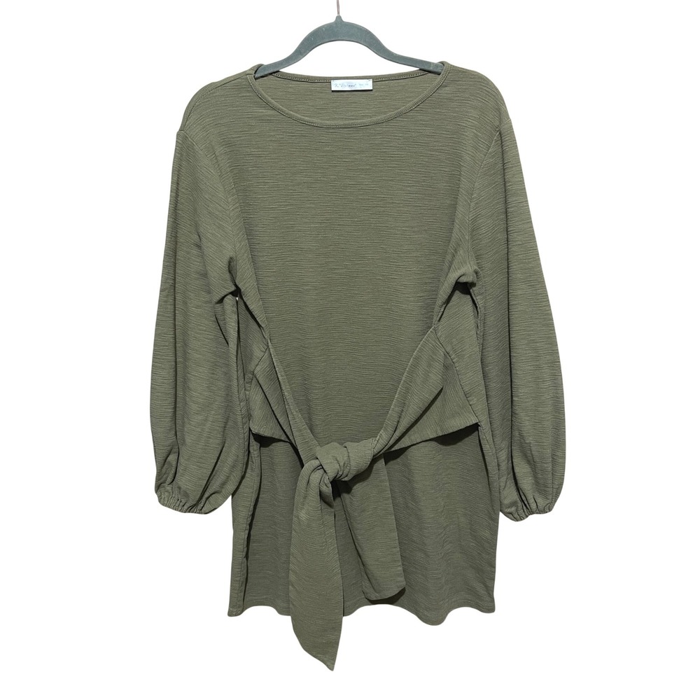 R. VIVIMOS Tie Front Mini Dress Plus Size 2XL Boho Casual Sage Green-Earthy Chic